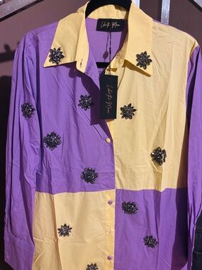 Lilac and Yellow Embellished women’s Shirt sequins